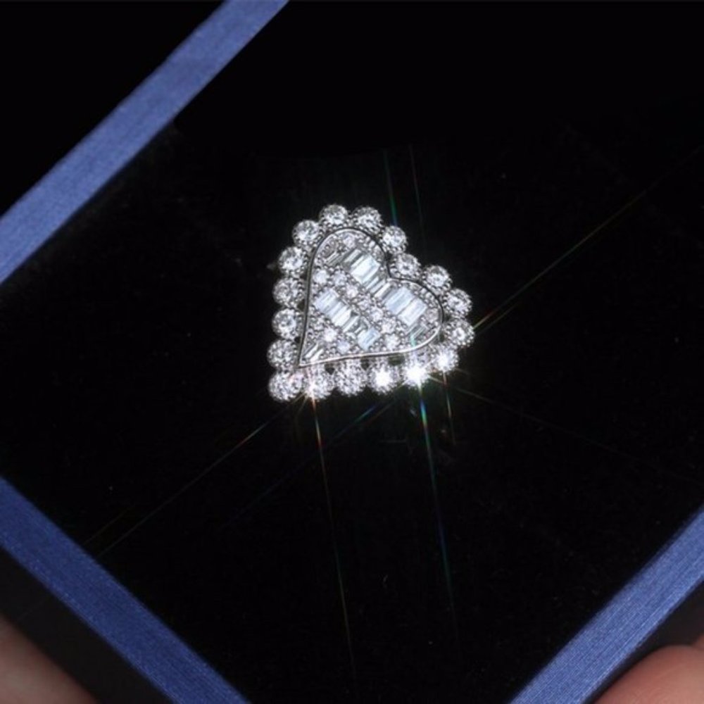 New 925  Silver Baguette Heart Diamond Ring - Picture 5 of 5